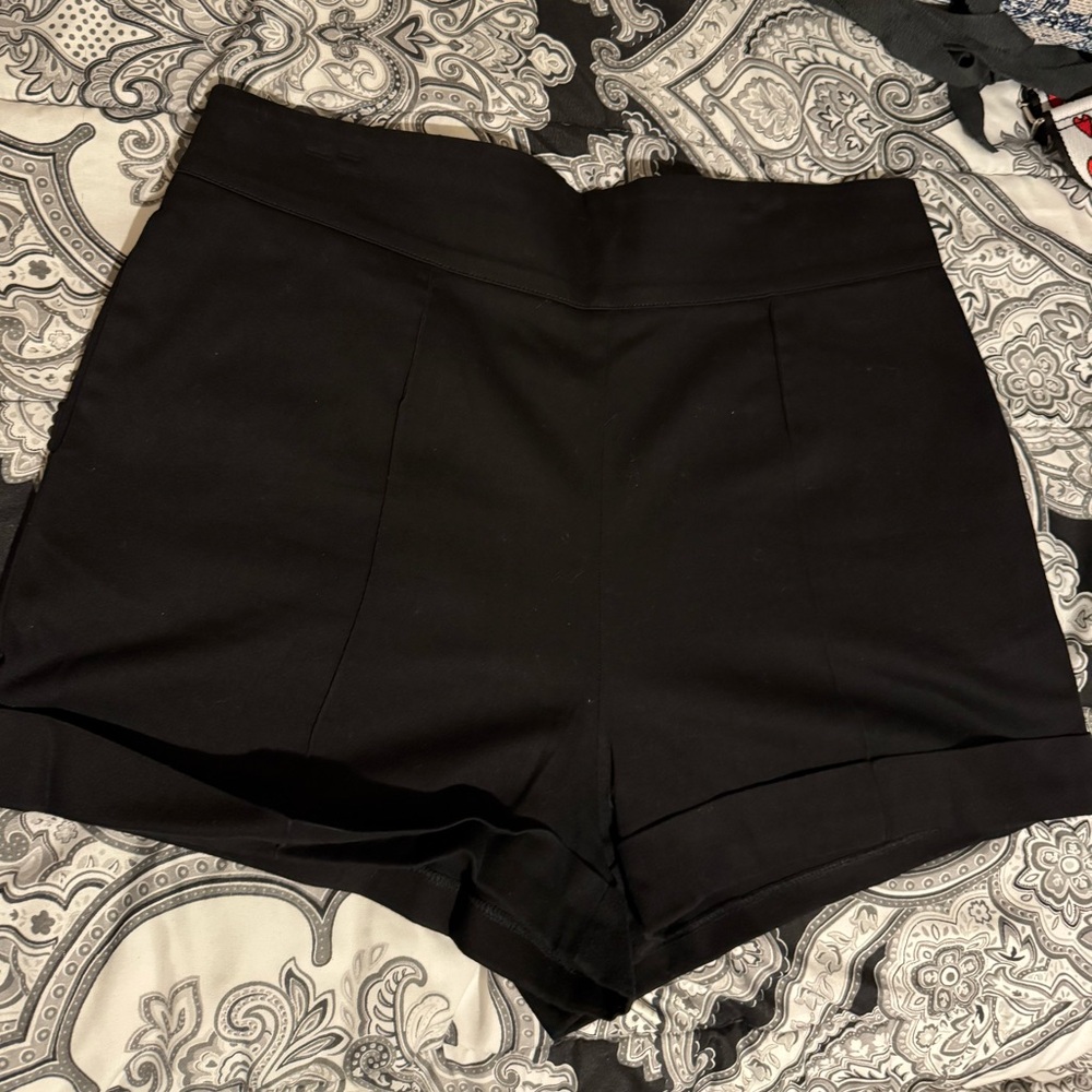 Pinup High Waist Black Shorts with cuffed hem